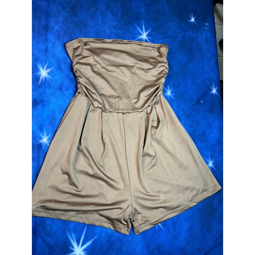 YOZY Tan Brown Strapless Ruched Tube Top Romper Size Medium NWT